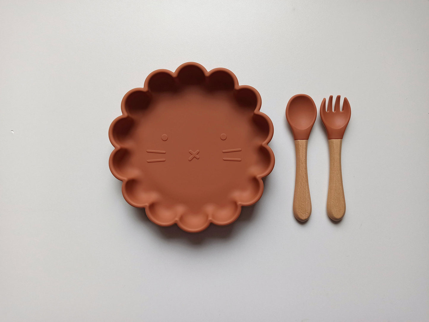 Set repas bébé Fleur et couverts personnalisés Terre cuite