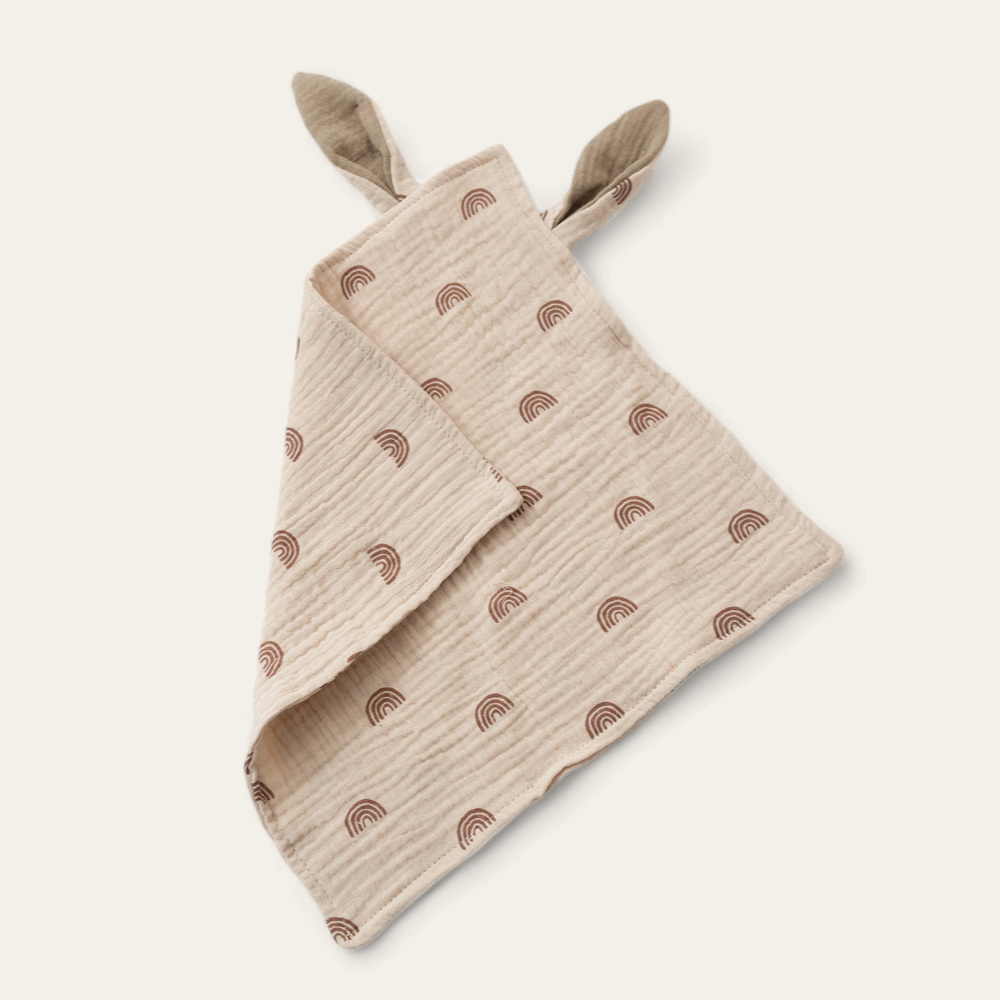 Doudou Lapin mousseline de coton lange Chocolat