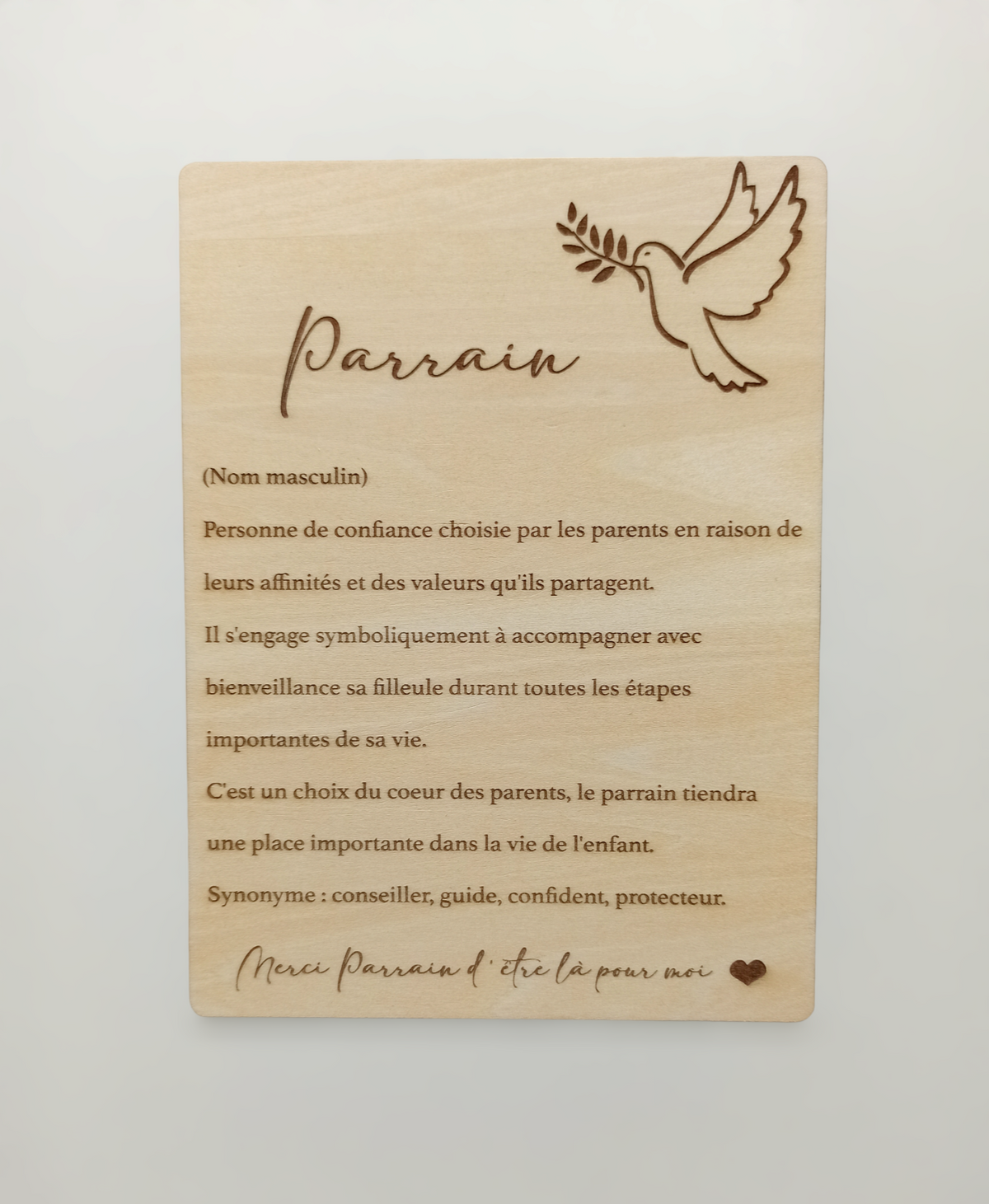 Carte Parrain Marraine Bois - Annonce Colombe Originale Lou et Renardo