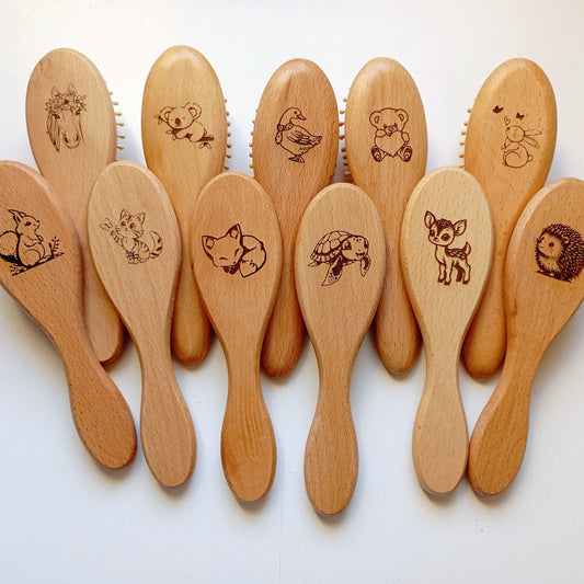 Brosse à cheveux picots en bois animal