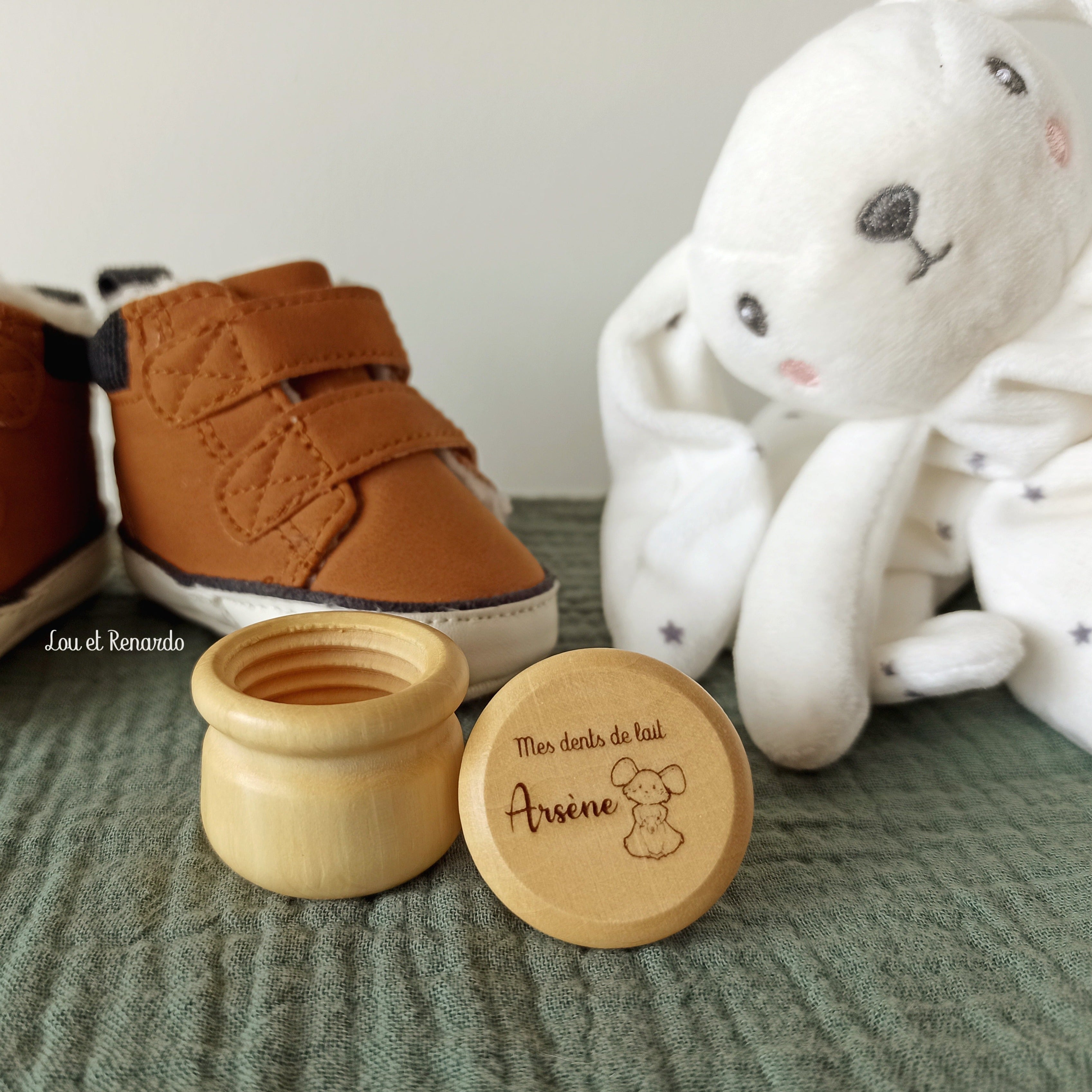 Boîte à Dents De Lait En Bois - 3 Pièces Avec Miroir Et Loupe - Cadeau Personnalisé Bébé, Baptême - 12x12cm
